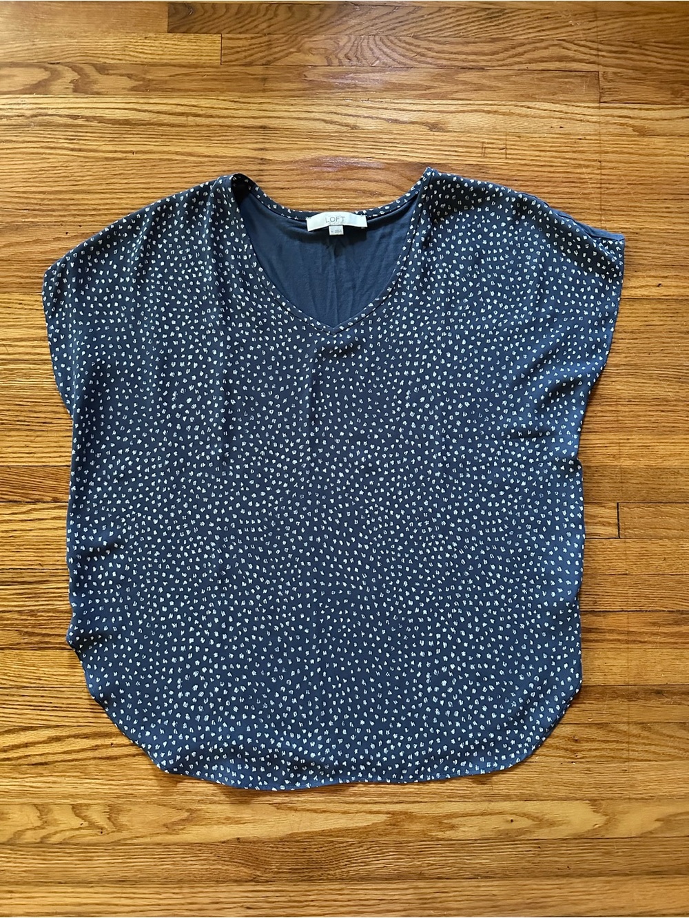 LOFT Blue and White V-Neck Dot Blouse